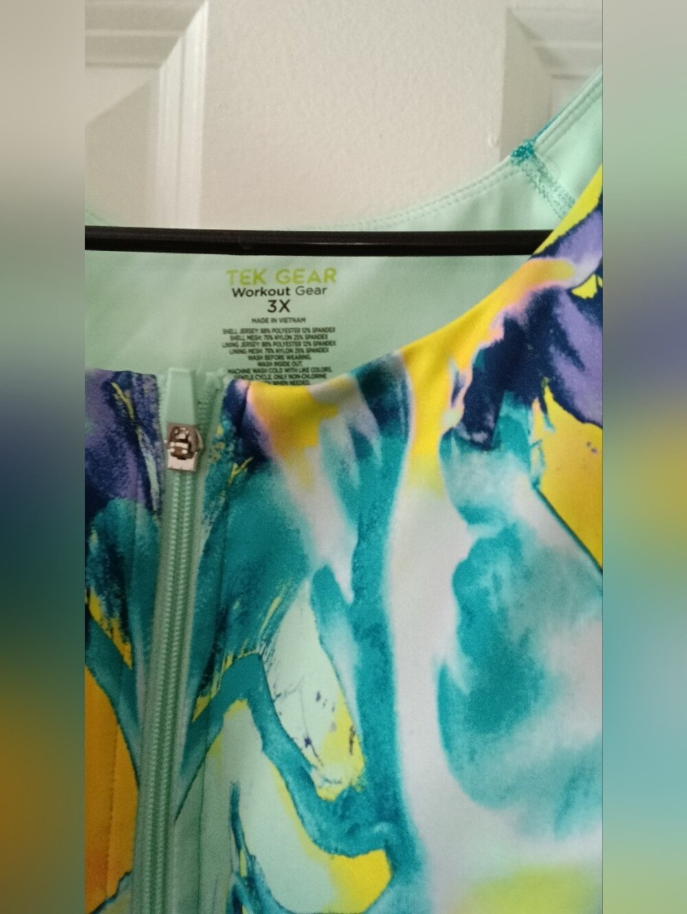 TEK GEAR   WORKOUT GEAR Aqua Teal Yellow Abstract Zip-Up Workout Top SIZE 3X NEW - Picture 6 of 9